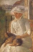 Mary Cassatt Susan hoding the dog in balcony Germany oil painting artist